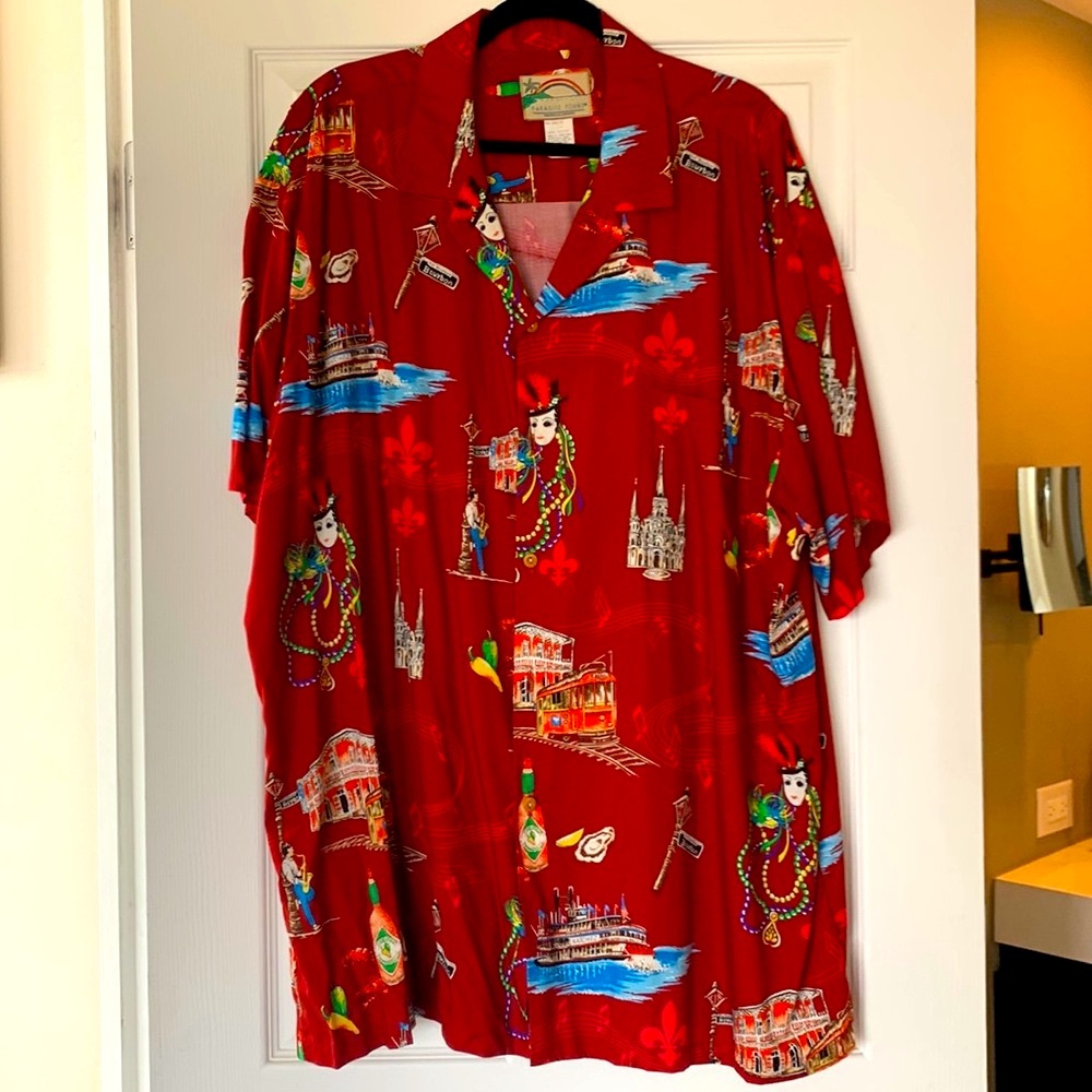 2XL MARDI GRAS Button Down Shirt Fat Tuesday NoLa XL XXL ALOHA SHIRT EEUC